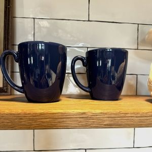 2 Vintage CORELLE Coordinates Stoneware Mugs Cups Navy Dark Blue Coffee